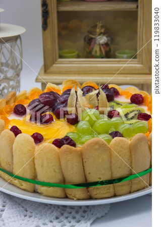Colorful Fruit Tart Close-Up with Fresh Berries Colorful Fruit Tart Close-Up with Fresh Berries 119833040