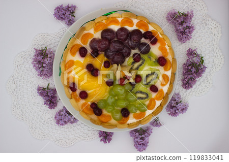 Colorful Fruit Tart Close-Up with Fresh Berries Colorful Fruit Tart Close-Up with Fresh Berries 119833041