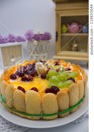 Colorful Fruit Tart Close-Up with Fresh Berries Colorful Fruit Tart Close-Up with Fresh Berries 119833044