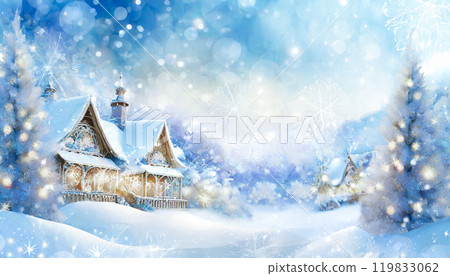 Christmas night snow scene, Generative AI, AI images 119833062