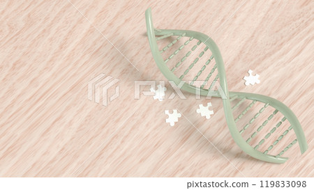 The dna and jigsaw on wood background for sci or medical concept 3d rendering. 119833098