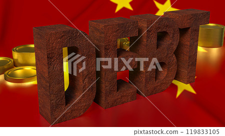 The rusty debt text on china flag for Business concept 3d rendering. 119833105