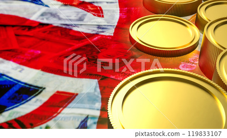 The gold coins on English flag for Business concept 3d rendering. The gold coins on English flag for Business concept 3d rendering. 119833107