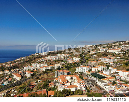 Panoramic view of the city of Canico, the expressway on a sunny day Panoramic view of the city of Canico, the expressway on a sunny day 119833550