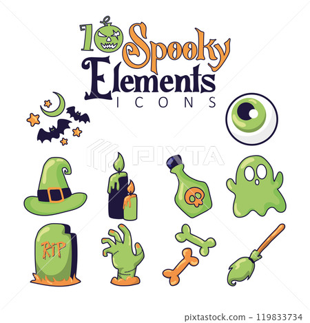 Halloween spooky cartoon icons Vector 119833734