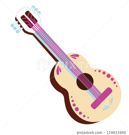 Mexican guitar with folk art decorations in pastel, Vector Mexican guitar with folk art decorations in pastel, Vector 119833808