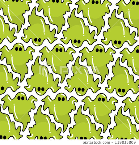 Pattern of green slime ghosts with cartoon style, Vector 119833809