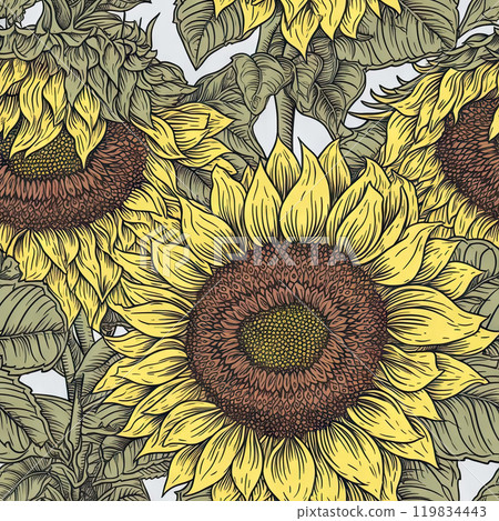 Sunflower flower seamless pattern. Floral seamless background. Generative AI 119834443