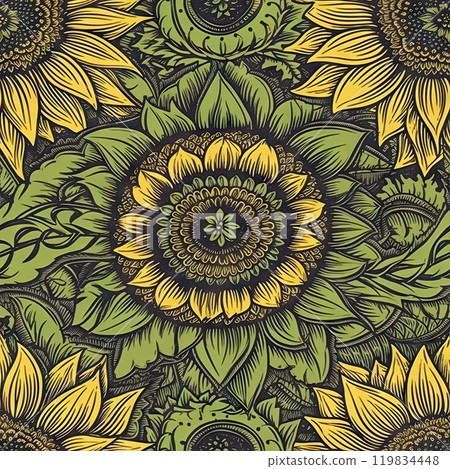 Sunflower flower seamless pattern. Floral seamless background. Generative AI 119834448