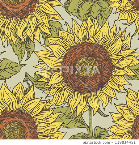 Sunflower flower seamless pattern. Floral seamless background. Generative AI 119834451