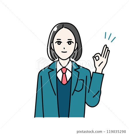 Illustration of a student in uniform making an OK pose 119835298