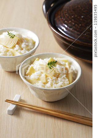 Bamboo shoot rice served in a bowl Bamboo shoot rice served in a bowl 119835495