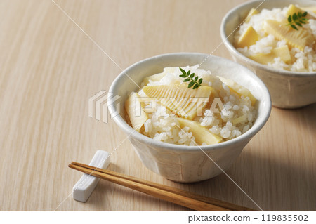 Bamboo shoot rice served in a bowl Bamboo shoot rice served in a bowl 119835502
