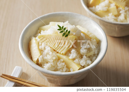 Bamboo shoot rice served in a bowl 119835504