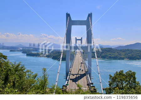 The Great Seto Bridge, Mt. Washuu, and the view from the Azumaya Observatory (Kurashiki City, Okayama Prefecture) 119835656