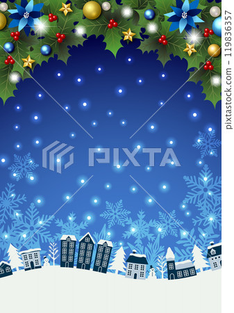 聖誕背景,垂直,藍色,城市景觀,一品紅,冬青,可愛,雪 聖誕背景,垂直,藍色,城市景觀,一品紅,冬青,可愛,雪 119836357