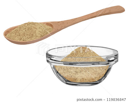 鹽和胡椒（用木勺和疊碗） 119836847