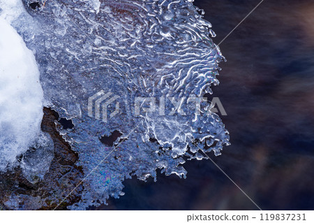 嚴冬時，八嶽山脈美濃附近柳澤南澤的水流 119837231