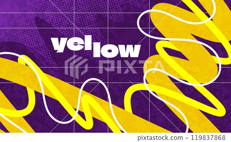 Abstract Creative Background with Wavy Lines, Halftones and Texture Effects in Yellow, Purple and White Color Style. Suitable for Cover, Banner, Poster, or Landing Page Design 119837868