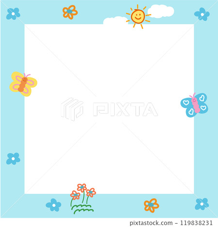 Cute square frame with teddy bear, butterfly, sun for polaroid photo, banner, social media post, ad template, memo, sticky note, notepad, paper design, cook cover, animal print, zoo, souvenir shop Cute square frame with teddy bear, butterfly, sun for polaroid photo, banner, social media post, ad template, memo, sticky note, notepad, paper design, cook cover, animal print, zoo, souvenir shop 119838231