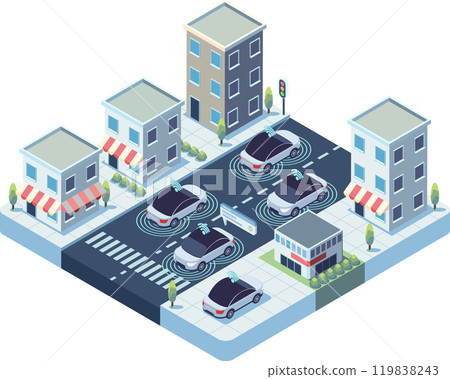 Isometric Autonomous Vehicles with Advanced Sensors in Smart City 119838243