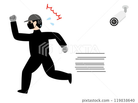 一名男子在註意到一個面向左側的子彈型安全攝影機後驚慌失措地逃跑 119838640