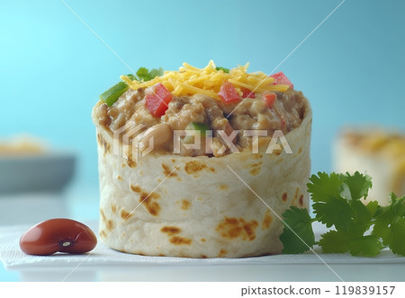A close-up of a delicious white chili burrito. 119839157