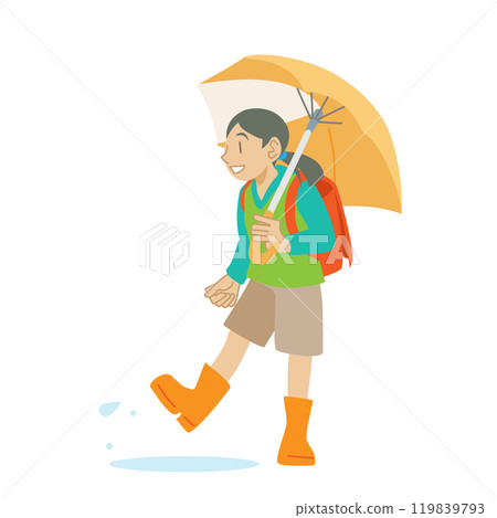 一個女孩撐著傘步行去學校 119839793