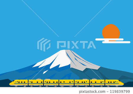Landscape illustration of Mt. Fuji and toy-style 923-type Doctor Yellow 119839799