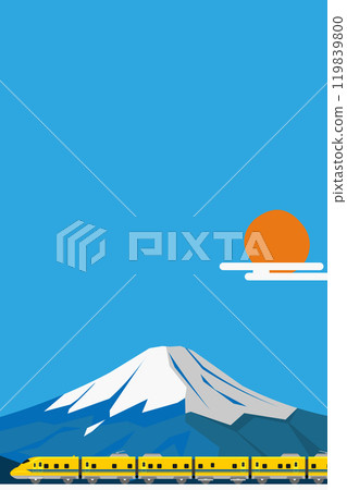 富士山和 923 型玩具風格醫生黃色背景插圖垂直 富士山和 923 型玩具風格醫生黃色背景插圖垂直 119839800
