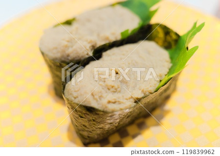 Conveyor belt sushi crab miso gunkan Conveyor belt sushi crab miso gunkan 119839962