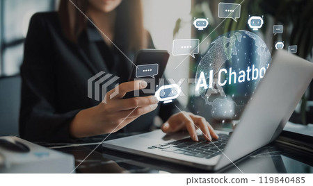 Human interact with AI artificial intelligence virtual assistant EIDE Human interact with AI artificial intelligence virtual assistant EIDE 119840485