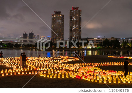 [東京]台場海燈節和台場海濱公園的夜景 119840576