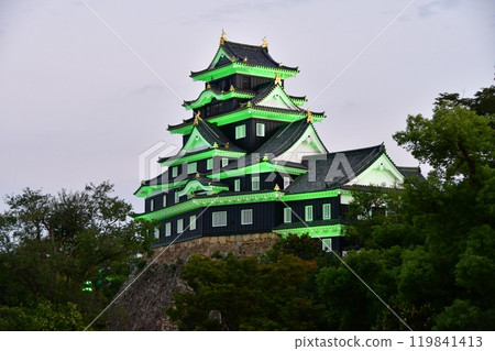 Okayama Castle 03 Honmaru castle tower light up Okayama Castle 03 Honmaru castle tower light up 119841413
