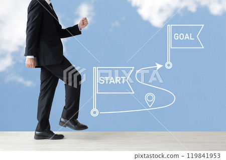 Walking businessman and the journey from start to finish Walking businessman and the journey from start to finish 119841953