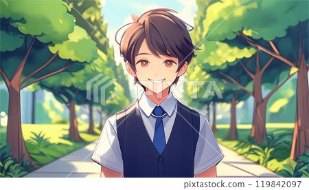 Green Summer Male Student Illustration Anime Manga 119842097