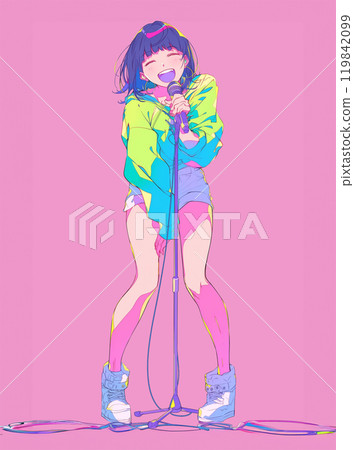 A young woman wearing pink clothes on a date 119842099