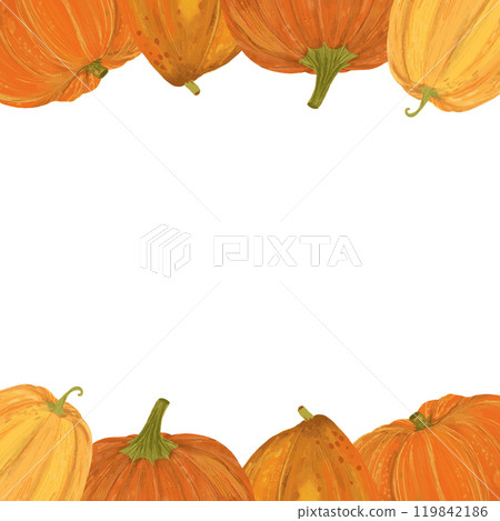 Hand drawn pumpkin arrangement. Pumpkin flower frame for card design. 119842186