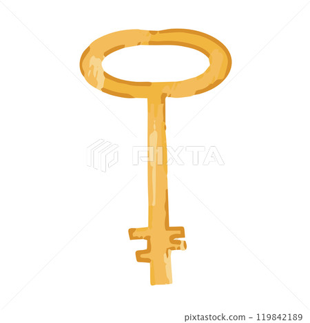 Key for witch rituals. Vector illustration old golden key in cartoon style. Key for witch rituals. Vector illustration old golden key in cartoon style. 119842189