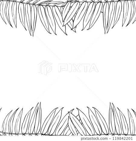 Frame with autumn decorative leaves. Drawing of unicorn sumac leaf in flat style. Autumn Frame with autumn decorative leaves. Drawing of unicorn sumac leaf in flat style. Autumn 119842201