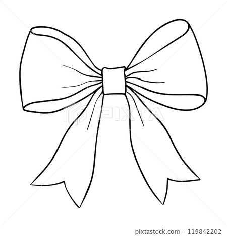 Vector bow for a birthday party. Linear drawing in black and white for the icon festival.  119842202