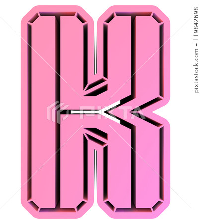 3D rendered illustration. Pink decorative letter. Custom art font. 119842698