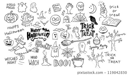 Hand drawn Halloween doodle, Halloween elements vector illustration Hand drawn Halloween doodle, Halloween elements vector illustration 119842830