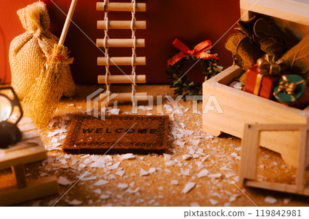 Doormat and Christmas night scene 119842981