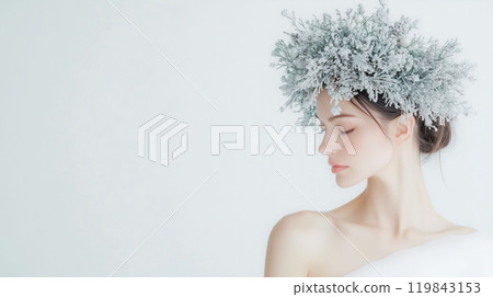 Beautiful woman with winter skin moisturizing and skin care image 119843153