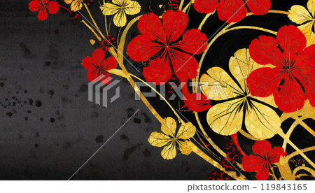 華麗的日式背景素材,黑底金紅 華麗的日式背景素材,黑底金紅 119843165