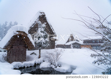 [World Heritage] Heavy snowfall in Shirakawa-go [Gifu Prefecture] 119843222