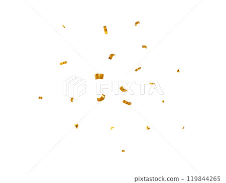 Golden shiny confetti flying. Bright golden festive tinsel for celebration Christmas, New Year, birthday party, Wedding ceremony, holiday event. Vector illustration Golden shiny confetti flying. Bright golden festive tinsel for celebration Christmas, New Year, birthday party, Wedding ceremony, holiday event. Vector illustration 119844265