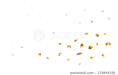Flying gold confetti tinsel. Decoration for carnival party, holiday event, birthday, Valentines day, New Year, Christmas, Wedding ceremony. Vector illustration Flying gold confetti tinsel. Decoration for carnival party, holiday event, birthday, Valentines day, New Year, Christmas, Wedding ceremony. Vector illustration 119844289