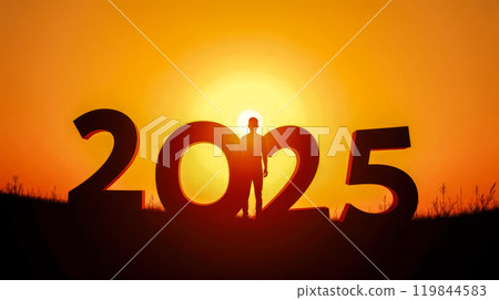 2025. Male Figure Against Sunset Welcoming 2025 Year. New Start Festivities Achievement Joyful Moment Anticipation Bright Future Planning Time Progress Celebration Event Horizon Aspiration Success 2025. Male Figure Against Sunset Welcoming 2025 Year. New Start Festivities Achievement Joyful Moment Anticipation Bright Future Planning Time Progress Celebration Event Horizon Aspiration Success 119844583
